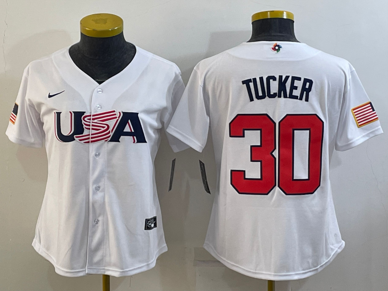 Women's White USA Baseball #30 Kyle Tucker 2023 World Baseball Classic Stitched